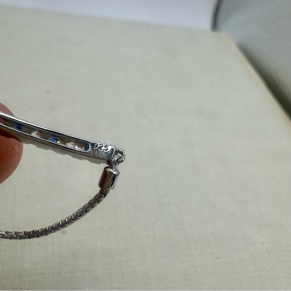 Sapphire & 925 Sterling Silver Signed Fine Adjustable Chain Bracelet 4g - Picture 6 of 8